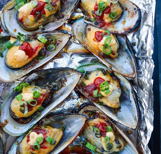 Baked Cajun Mussels.