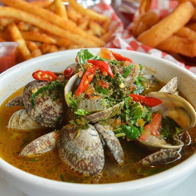 Steamed Clams In Dipping Broth.